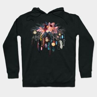 Time Flies Floral Feathered Crystal Spirit Gazer Hoodie